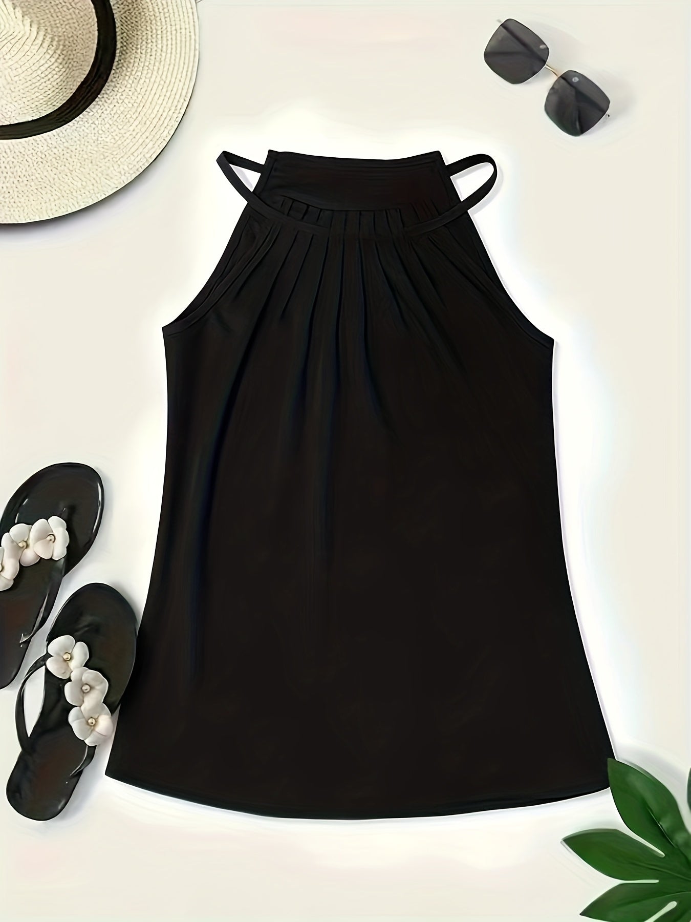 Stylish Blouses for Women with Halter Neck Ruched Collar Sleeveless Backless Casual Summer Top Style