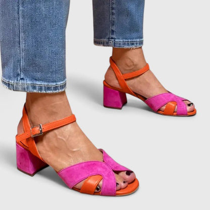 Elegant Pink Wedge Sandals for Women with Ankle Strap Block Heel Open Toe Style