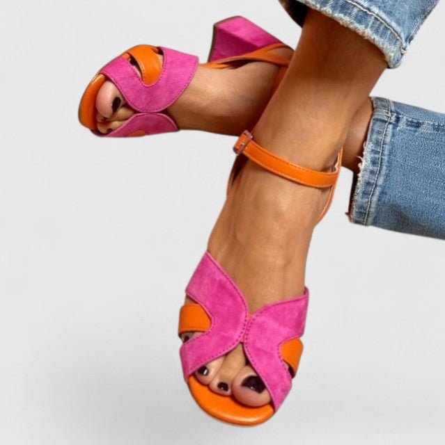 Elegant Pink Wedge Sandals for Women with Ankle Strap Block Heel Open Toe Style