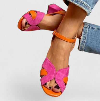 Elegant Pink Wedge Sandals for Women with Ankle Strap Block Heel Open Toe Style