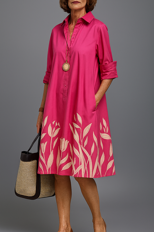 Diana | Elegant Pink Shirt Dress for Women with Floral Print