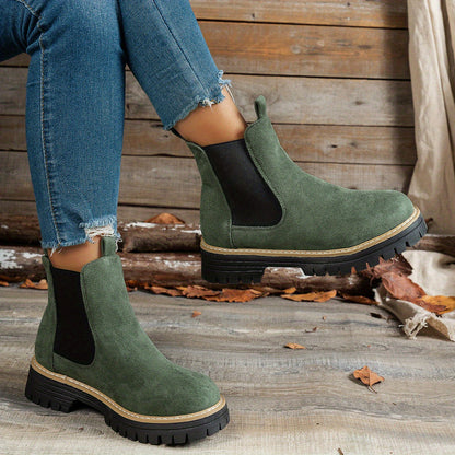 Stylish Suede Chelsea Boots for Women with Round Toe Platform Chunky Sole Style