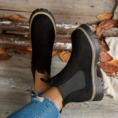 Stylish Suede Chelsea Boots for Women with Round Toe Platform Chunky Sole Style