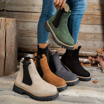 Stylish Suede Chelsea Boots for Women with Round Toe Platform Chunky Sole Style