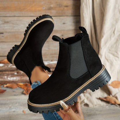 Stylish Suede Chelsea Boots for Women with Round Toe Platform Chunky Sole Style