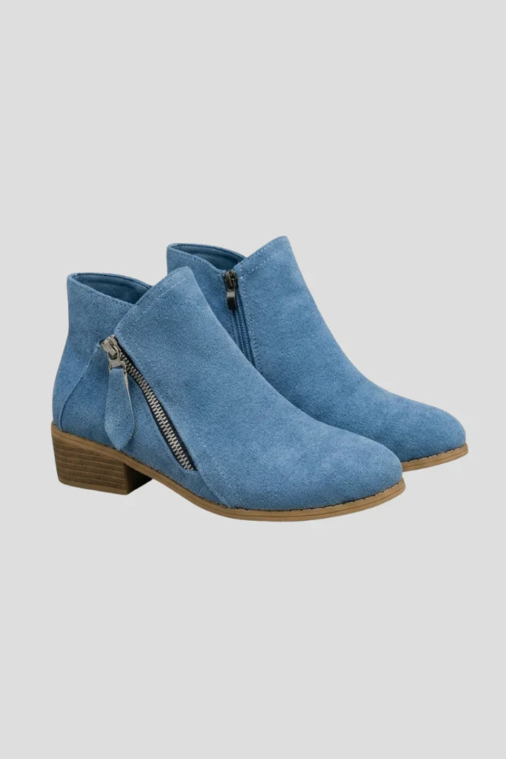 Effortless Booties for Women with Round Toe Side Zip Block Heel Suede Ankle Style