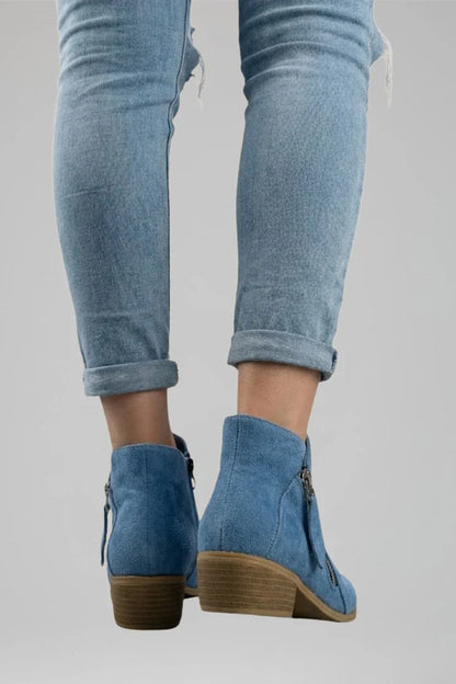 Effortless Booties for Women with Round Toe Side Zip Block Heel Suede Ankle Style