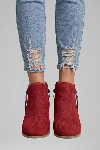 Effortless Booties for Women with Round Toe Side Zip Block Heel Suede Ankle Style
