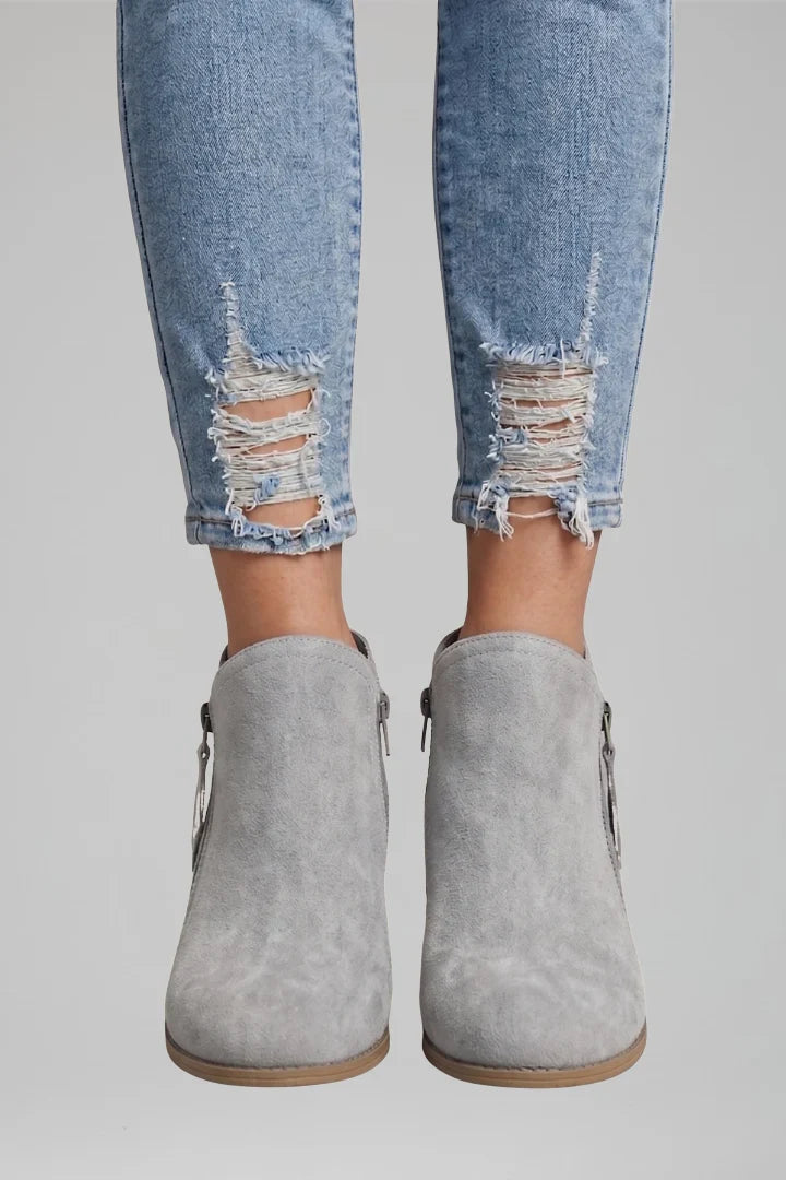 Effortless Booties for Women with Round Toe Side Zip Block Heel Suede Ankle Style