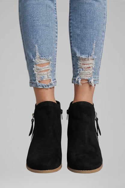 Effortless Booties for Women with Round Toe Side Zip Block Heel Suede Ankle Style