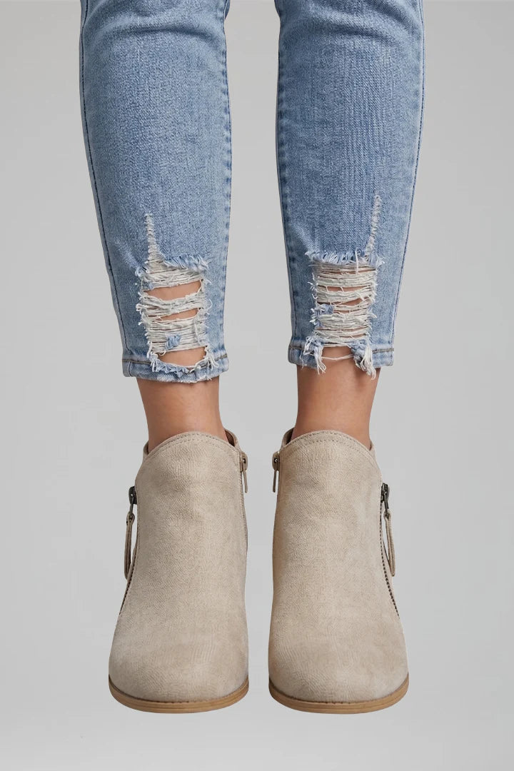 Effortless Booties for Women with Round Toe Side Zip Block Heel Suede Ankle Style