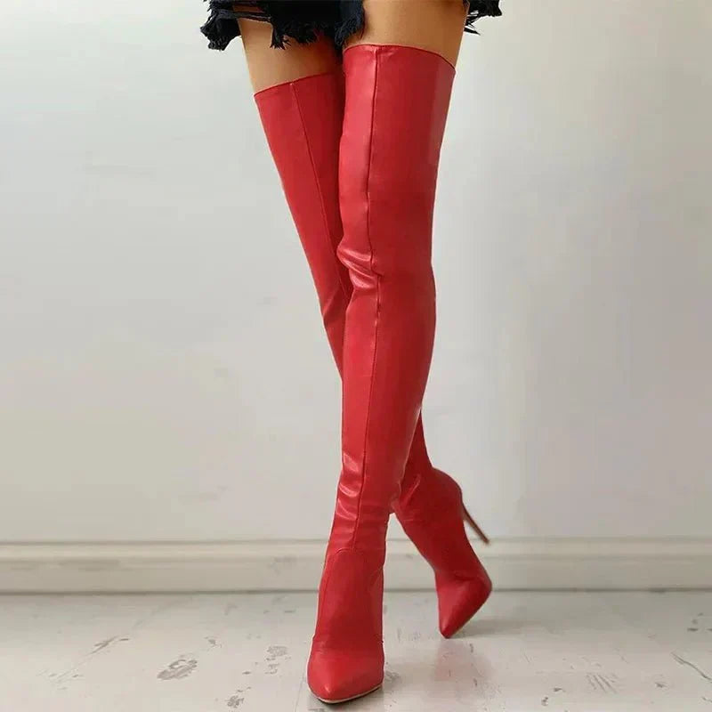 Sexy Over The Knee Boots for Women with Pointed Toe Stiletto Heel Thigh High Stretch Style