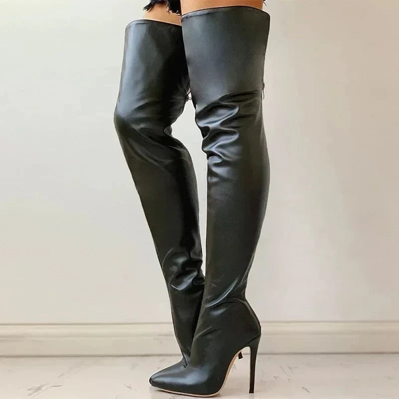Sexy Over The Knee Boots for Women with Pointed Toe Stiletto Heel Thigh High Stretch Style