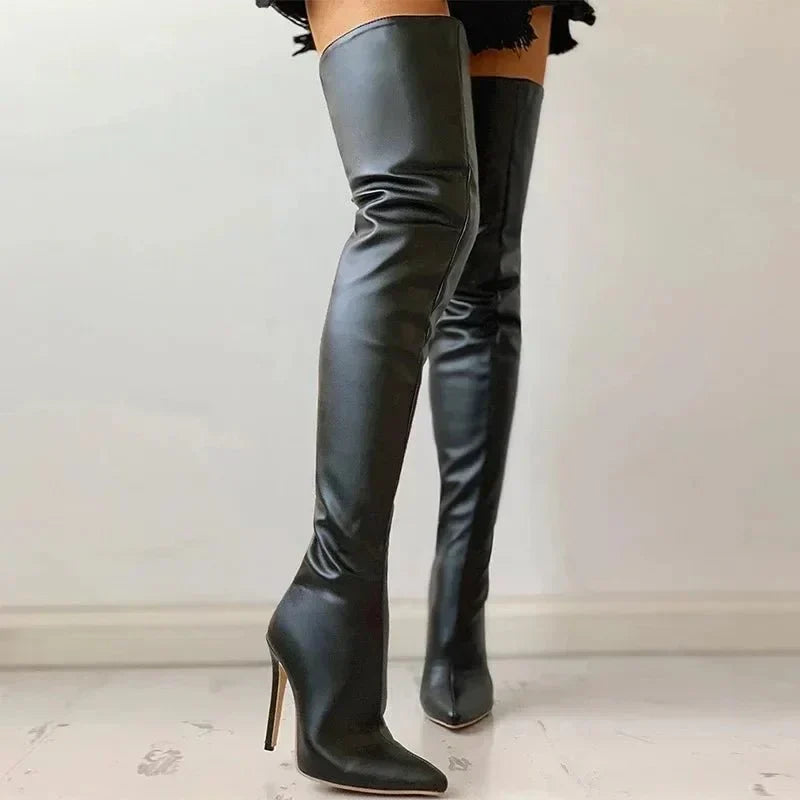 Sexy Over The Knee Boots for Women with Pointed Toe Stiletto Heel Thigh High Stretch Style