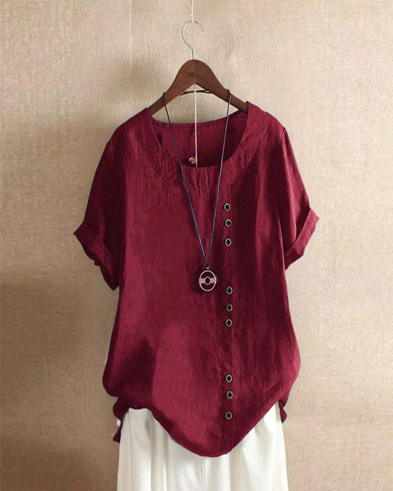 Bella | Women Button Detail Casual Short Sleeve Blouse