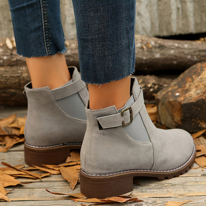 Stylish Suede Chelsea Boots for Women with Round Toe Buckle Strap Chunky Sole Casual Style
