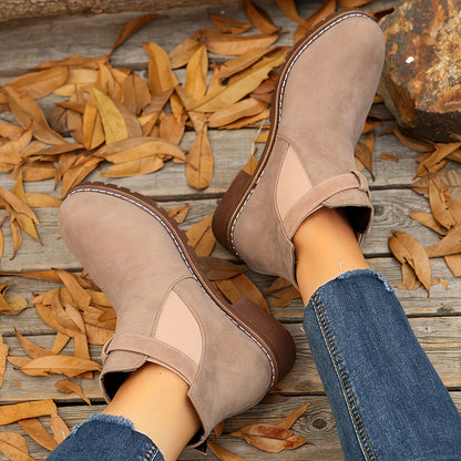 Stylish Suede Chelsea Boots for Women with Round Toe Buckle Strap Chunky Sole Casual Style