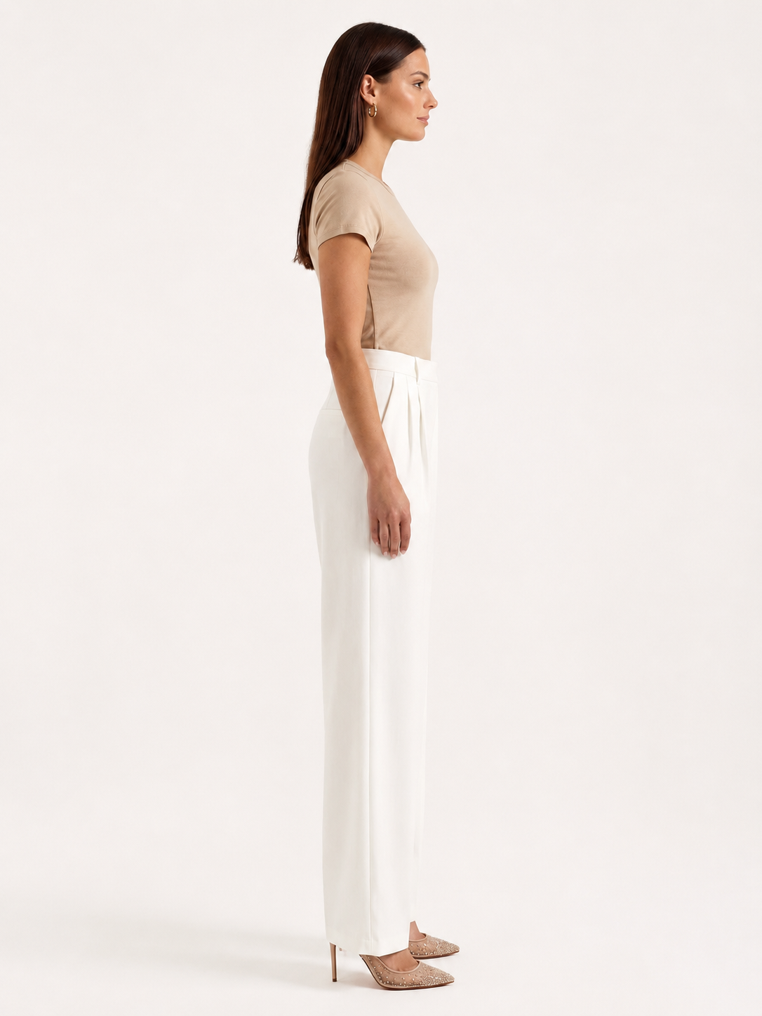 Elegant White Dress Pants for Women with High Waist Pleated Front Wide Leg Tailored Style