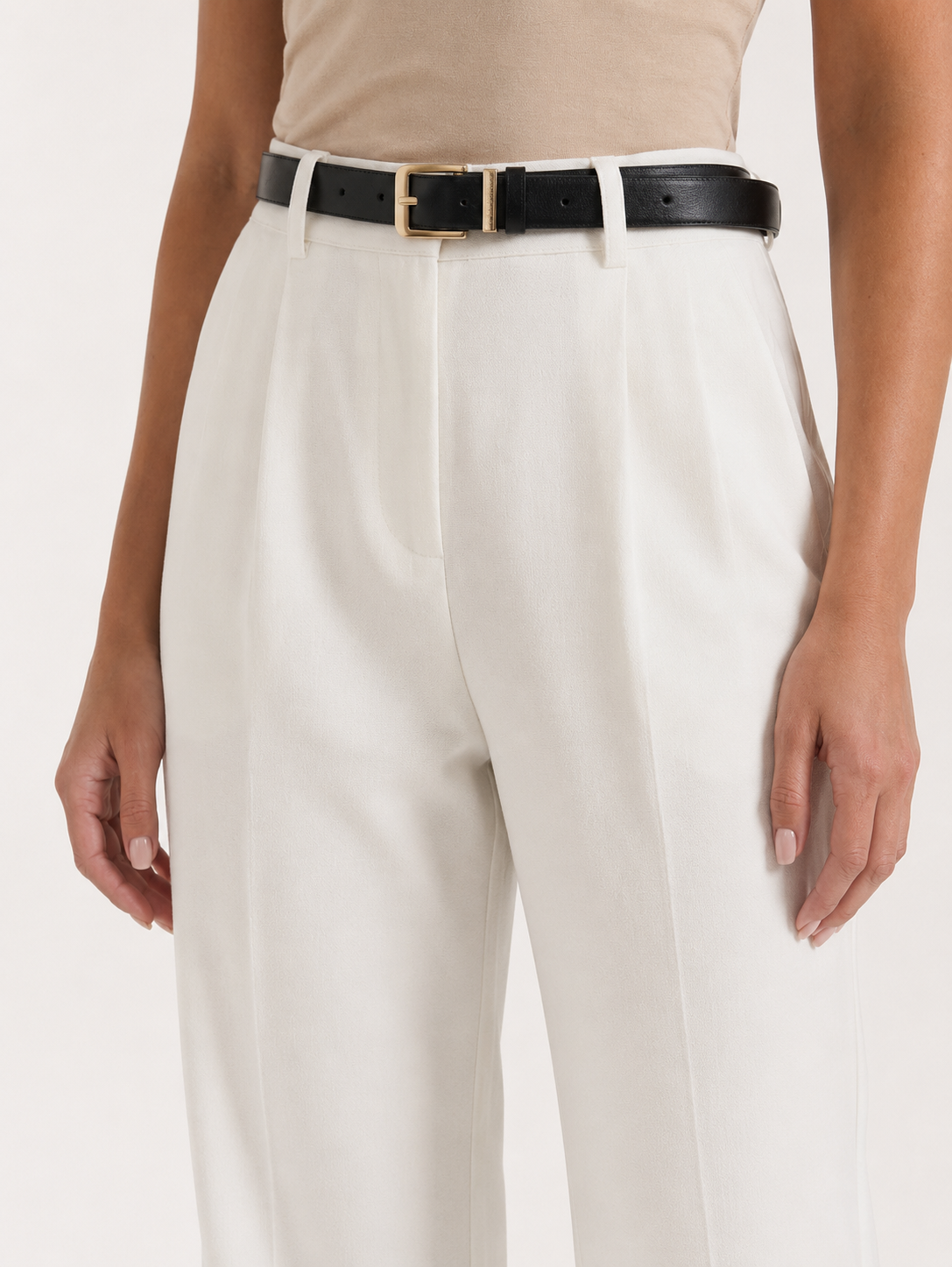 Elegant White Dress Pants for Women with High Waist Pleated Front Wide Leg Tailored Style