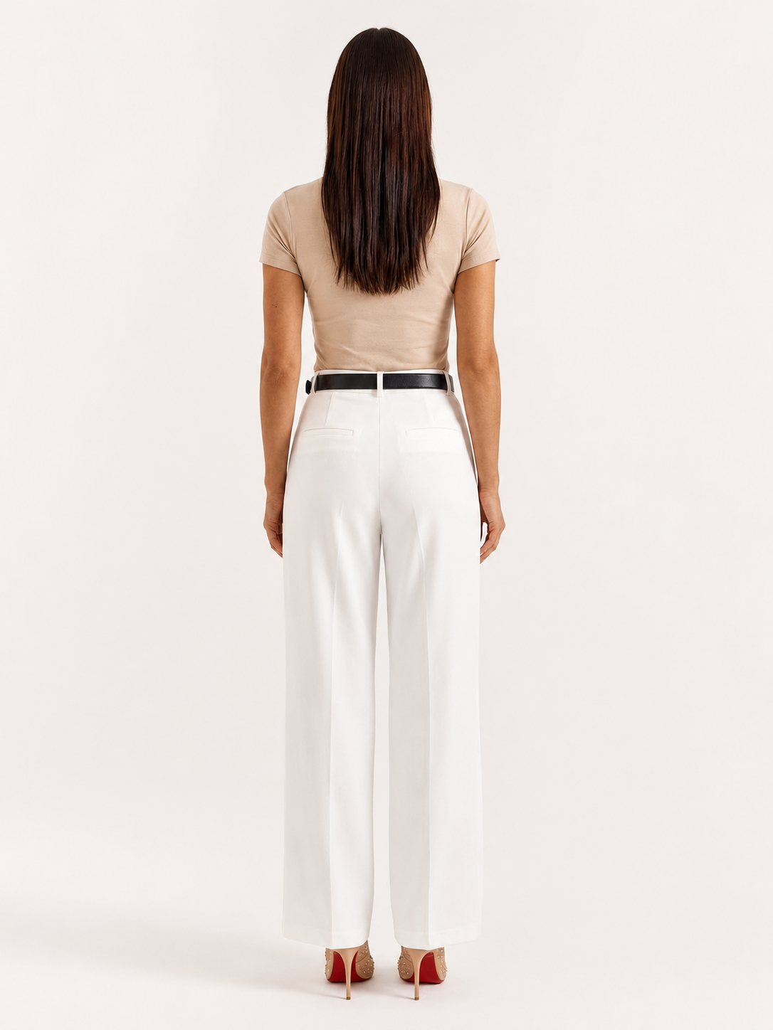 Elegant White Dress Pants for Women with High Waist Pleated Front Wide Leg Tailored Style