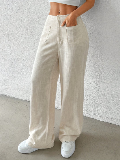 Effortless Linen Wide Leg Pants for Women with High Waist Flowing Relaxed Casual Style
