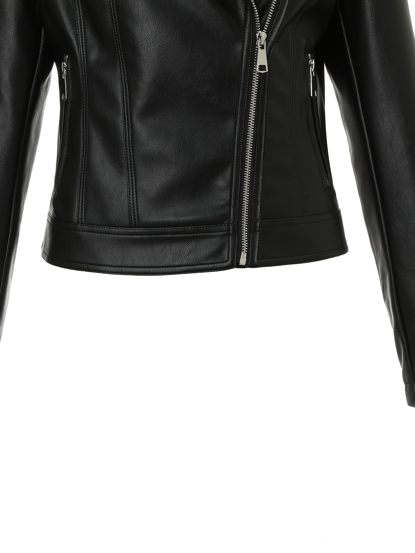 Elegant Leather Moto Jacket for Women with Notch Lapel Asymmetric Zip Front Fitted Style