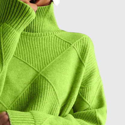 Comfortable Ribbed Knit Sweatshirt for Women with Turtleneck Long Sleeve Oversized Drop Shoulder Style
