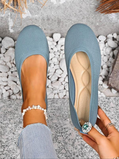 Comfortable Ballet Flats for Women with Round Toe Knit Air Cushioned Breathable Style