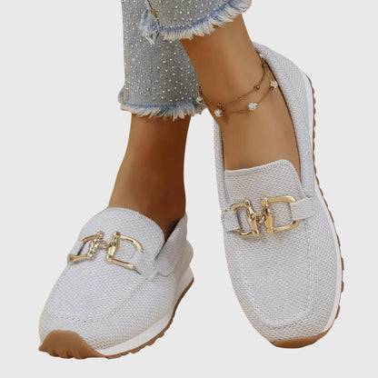 Comfortable Orthopedic Loafers for Women with Gold Horsebit Detail Mesh Knit Slip On Platform Style