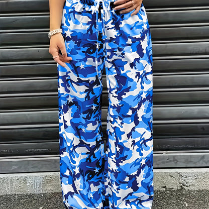 Effortless Camo Pants for Women with High Waist Drawstring Wide Leg Casual Style