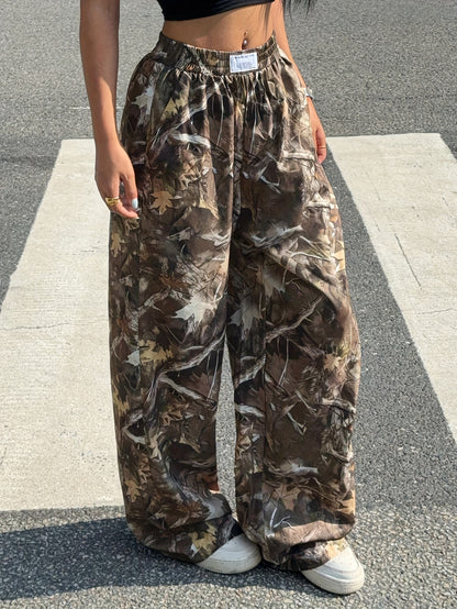Effortless Camo Pants for Women with High Waist Wide Leg Relaxed Streetwear Style