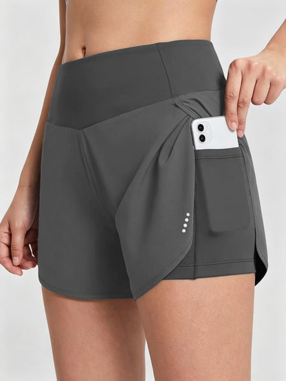 Effortless Running Shorts for Women with High Waist Side Pocket Curved Hem Athletic Style