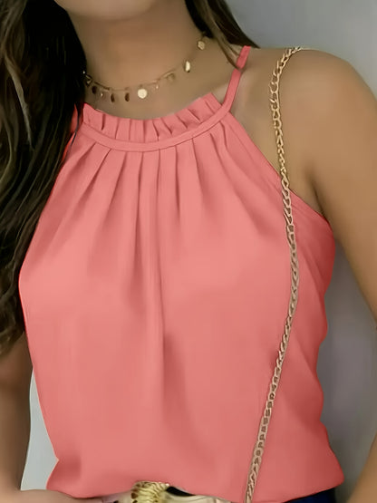 Stylish Blouses for Women with Halter Neck Ruched Collar Sleeveless Backless Casual Summer Top Style