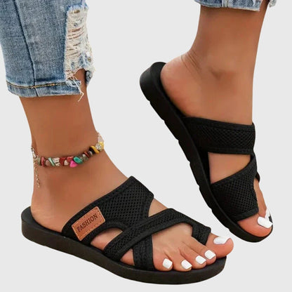 Comfortable Orthopedic Sandals for Women with Crossover Mesh Strap Flat Open Toe Slip On Casual Style