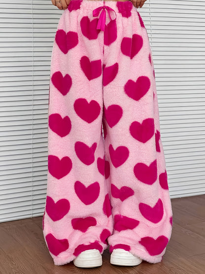 Cozy Plaid Plush Sweatpants for Women with Drawstring Waist Wide Leg Fleece Lounge Style
