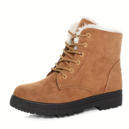 Cozy Lace Up Snow Boots for Women with Fleece Cuff Round Toe Lug Sole Winter Snowproof Style