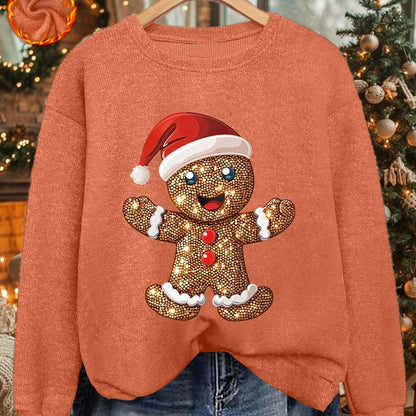 Comfortable Gingerbread Print Christmas Tacky Sweater for Women with Crew Neck Long Sleeve Sequin Graphic Pullover Style