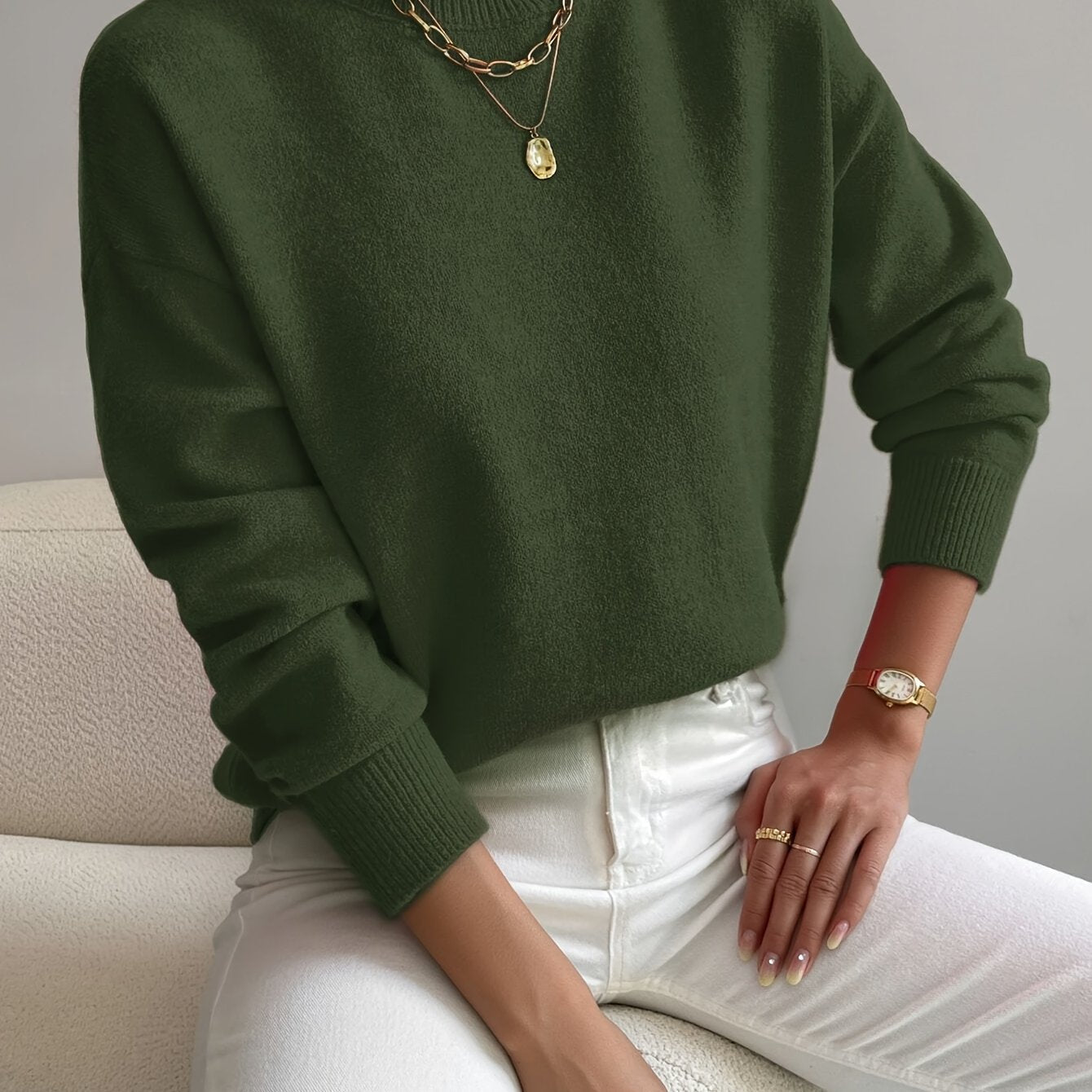 Comfortable Knit Sweater for Women with Mock Neck Long Sleeve Relaxed Oversized Style