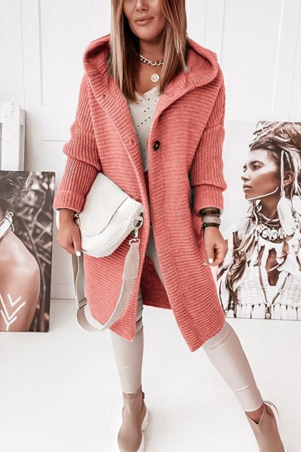 Cozy Long Knit Cardigan for Women with Hooded Neck Long Sleeve Button Front Duster Style