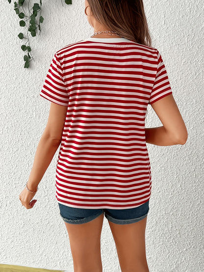 Comfortable Striped Maternity Blouses for Women with Round Neck Short Sleeve Casual Base Layer Style