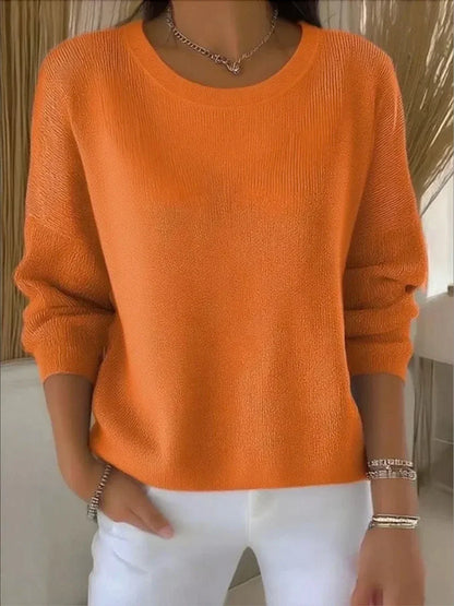 Comfortable Black Sweater for Women with Round Neck Long Sleeve Ribbed Oversized Style