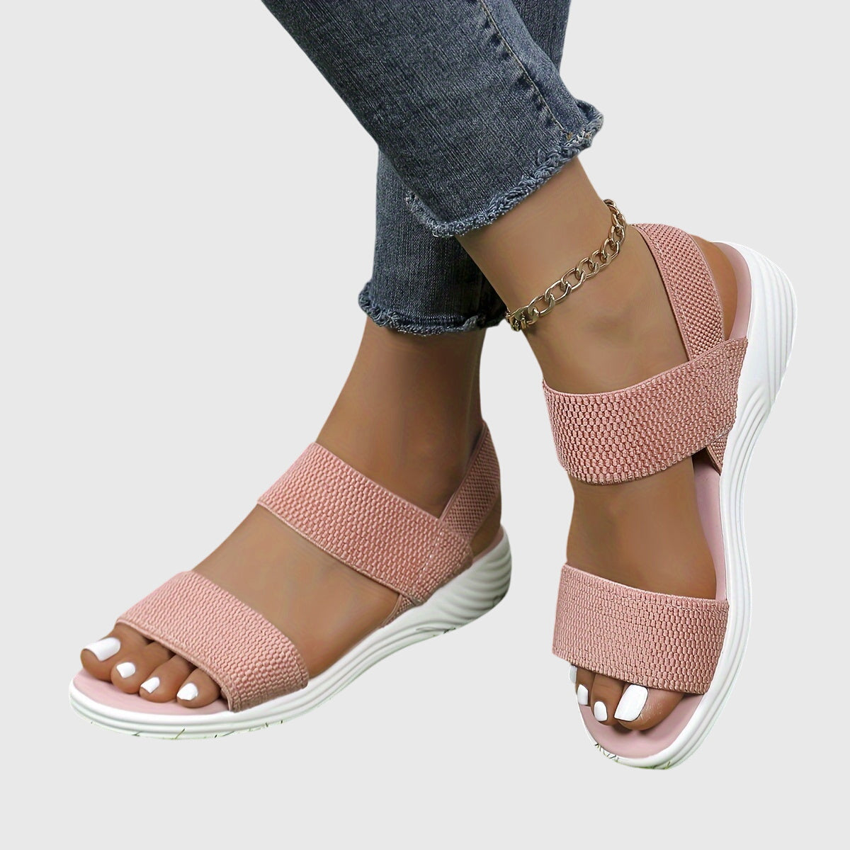 Comfortable Orthopedic Sandals for Women with Double Elastic Strap White Platform Open Toe Casual Style