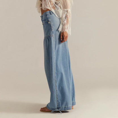 Effortless High Waist Balloon Jeans for Women with Cargo Pocket Wide Leg Cinched Ankle Style