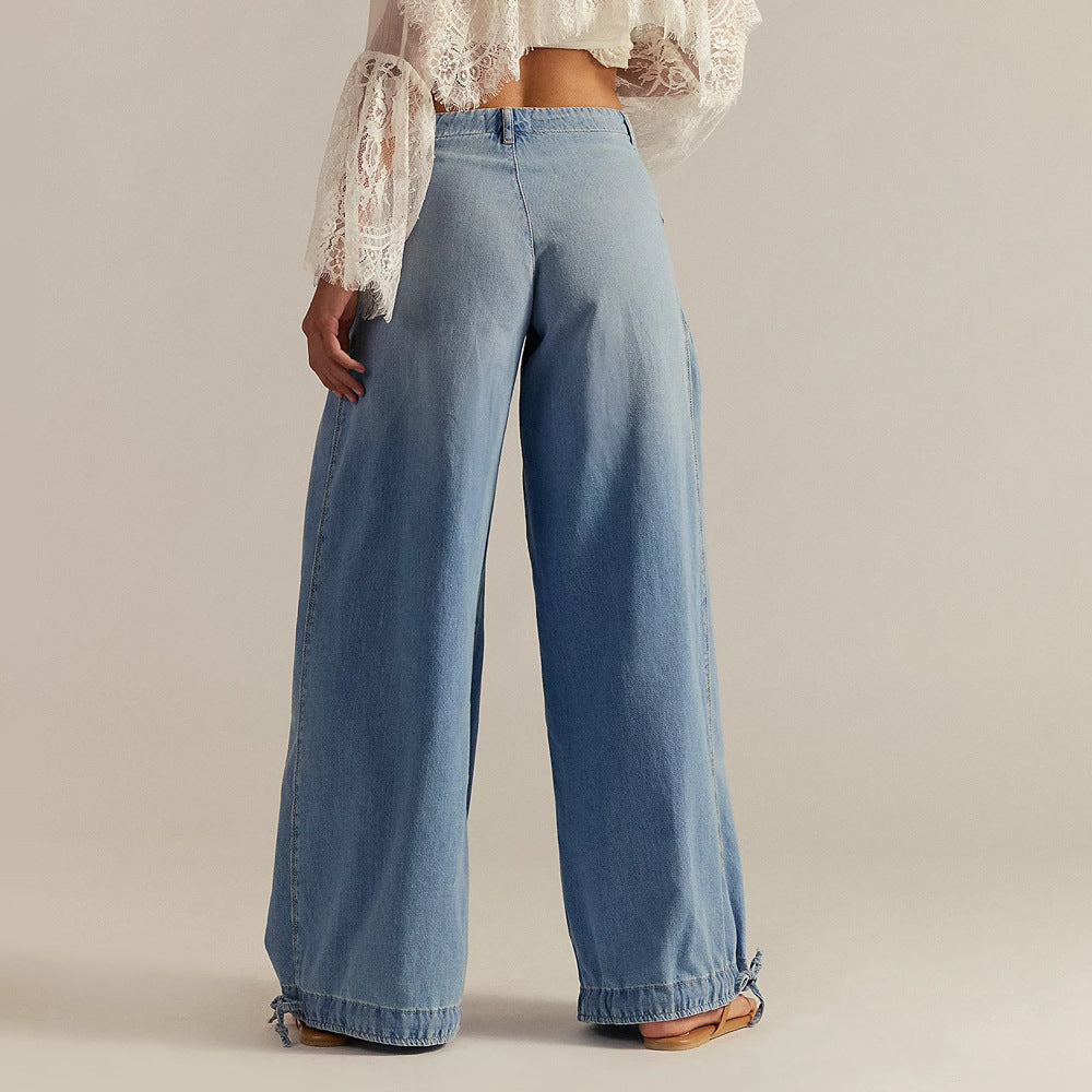Effortless High Waist Balloon Jeans for Women with Cargo Pocket Wide Leg Cinched Ankle Style