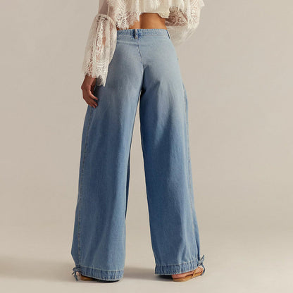 Effortless High Waist Balloon Jeans for Women with Cargo Pocket Wide Leg Cinched Ankle Style