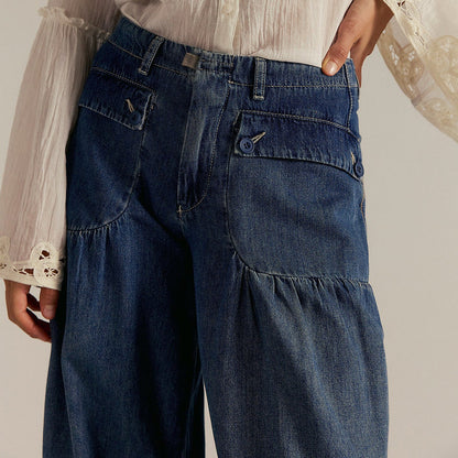 Effortless High Waist Balloon Jeans for Women with Cargo Pocket Wide Leg Cinched Ankle Style