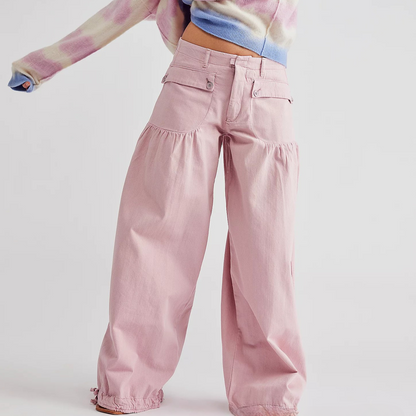 Effortless High Waist Balloon Jeans for Women with Cargo Pocket Wide Leg Cinched Ankle Style