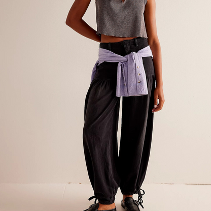 Effortless High Waist Balloon Jeans for Women with Cargo Pocket Wide Leg Cinched Ankle Style
