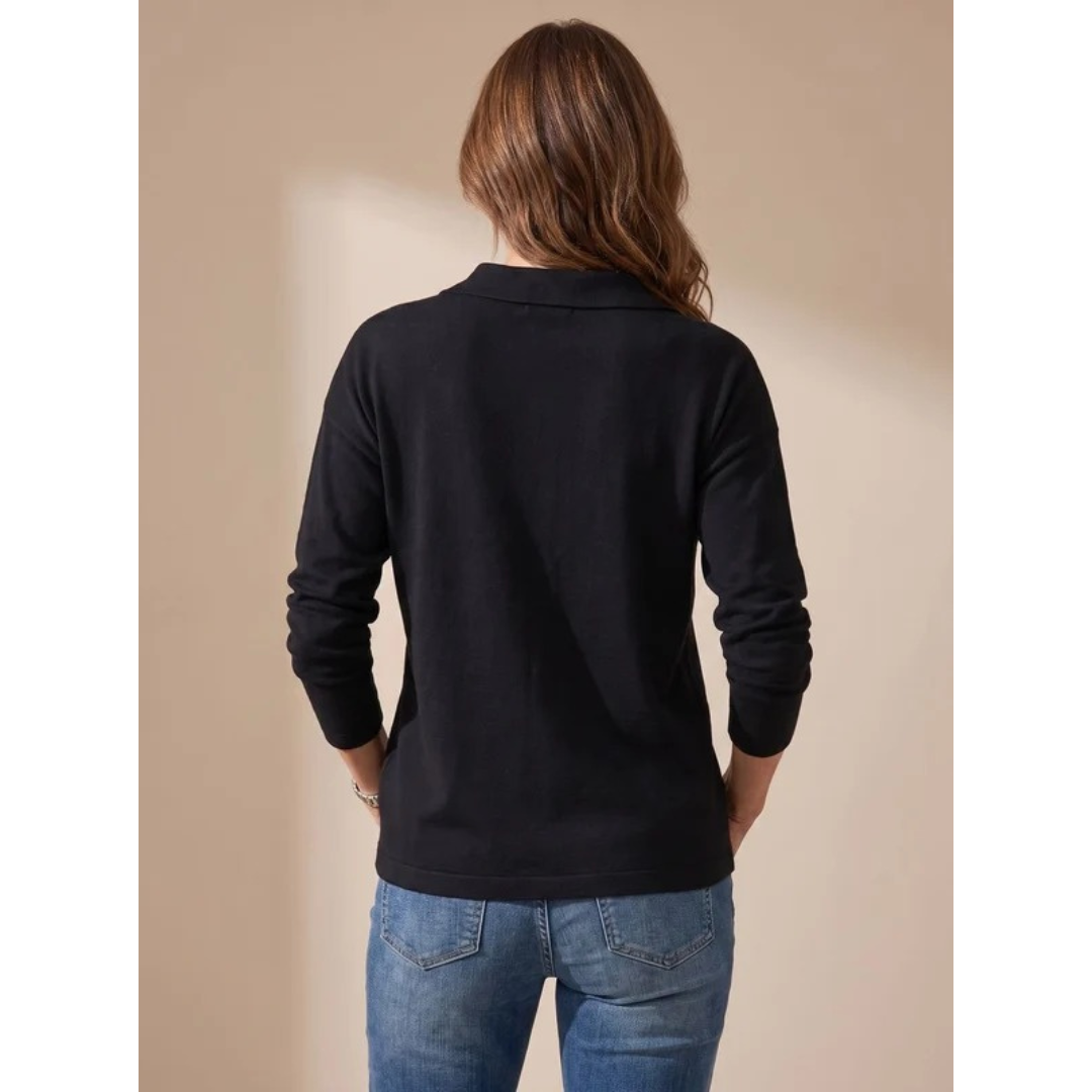 Cozy Collared Quarter-Zip Knit Sweater for Women with Johnny Collar Long Sleeve Fine Knit Pullover Style