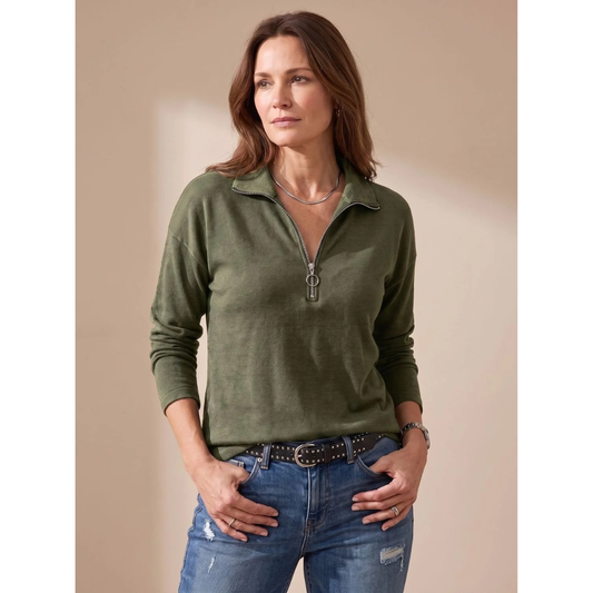 Cozy Collared Quarter-Zip Knit Sweater for Women with Johnny Collar Long Sleeve Fine Knit Pullover Style